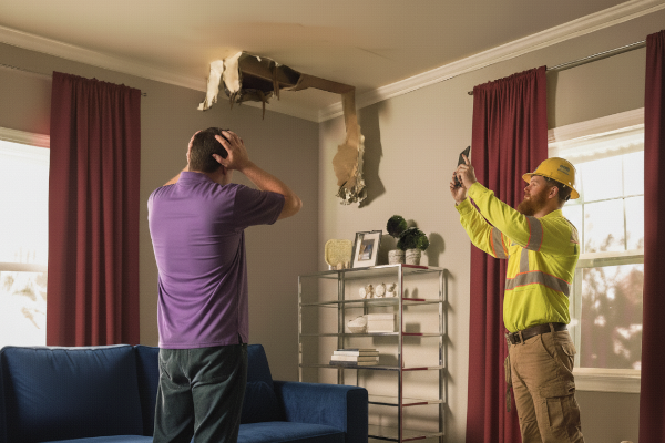 Contractor documenting water damage
